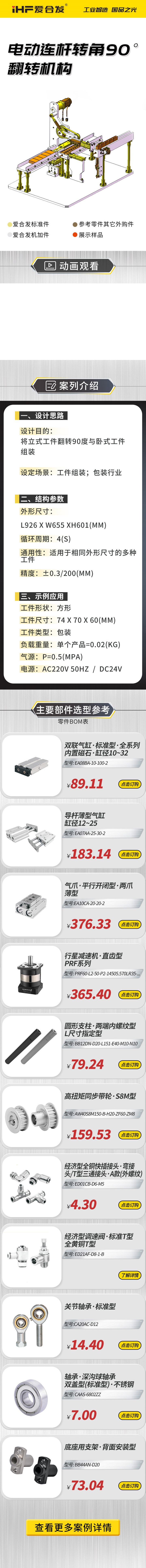 愛合發：案例介紹，電動連桿轉角90°翻轉機構！